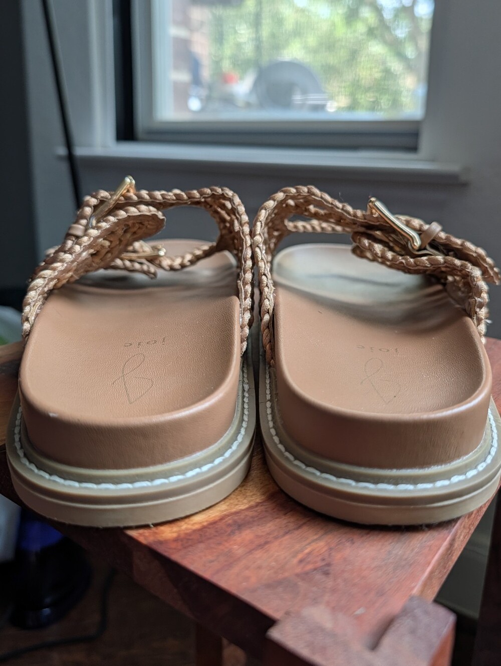 Joie Tan Woven Double-Buckle Slide Sandals Size 9.5 Boho Beach Travel Vacation - Picture 7 of 7